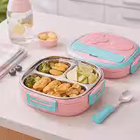 Marmita Infantil Térmica Aço Inox Lancheira Escolar Divisórias 3 Compartimentos Hermética Antivazamento Livre de BPA Mantém Quente Pote Térmico Papinha Merendeira Escolar 550ml Bento Box (Rosa)