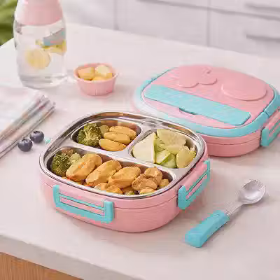 Marmita Infantil Térmica Aço Inox Lancheira Escolar Divisórias 3 Compartimentos Hermética Antivazamento Livre de BPA Mantém Quente Pote Térmico Papinha Merendeira Escolar 550ml Bento Box (Rosa)