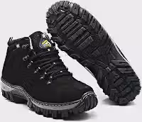 Bota Coturno Trilha Militar Motoqueiro em Couro Cano Médio Preto