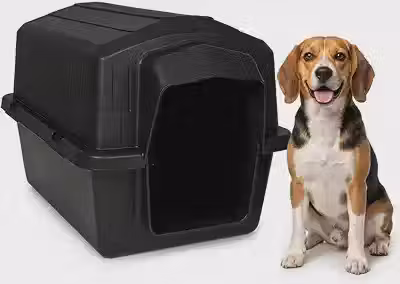 Casinha Pet 2 em 1 Grande N5 Caminha Proteção UV | Uso Externo Sol Chuva | Cães Médios até 22kg Labrador Bulldog Beagle | Plástico Rígido Atóxico Resistente | Limpeza Fácil (Preto)