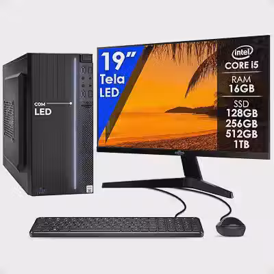 Computador Completo Intel Core i5 16GB SSD 512GB Monitor 19' 4 Núcleos Super Turbo Pc Hdmi Teclado e Mouse Strong Tech