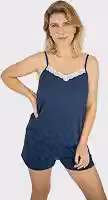 Pijama feminino Algodão Curto com Alças e Renda - AZUL MARINHO