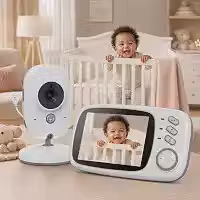 Babá Eletrônica com Câmera e Tela 3,2', Visão Noturna Infravermelha 10m, Áudio Bidirecional, Detecção de Som VOX, Monitoramento de Temperatura e Canções de Ninar