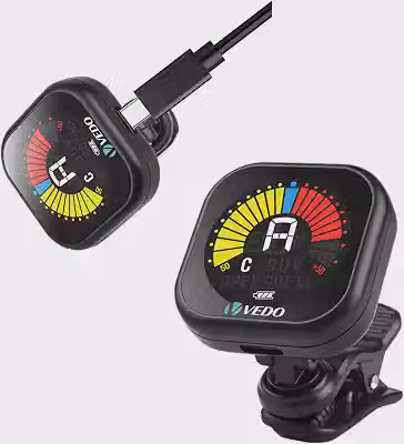 VEDO Afinador Recarregável para Guitarra, Violão, Baixo, Ukulele e Violino - Display LCD de Alta Precisão, Bateria de Lítio com 20 Horas de Duração, Modo Cromático, Cabo USB Tipo-C Incluso (1)
