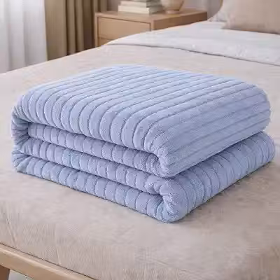Cobertor Manta Casal Microfibra Antialérgico Canelada 1,80m x 2,00m Macia e Aconchegante 100% Poliéster Premium (Azul Claro)