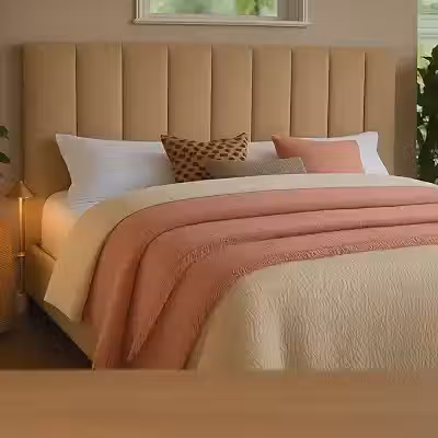 Cabeceira Modular Para Cama De Casal – Estofada Com Fita Dupla Face De Fixação Sem Furos Na Parede (Bege)