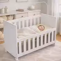 Mini Berço Infantil Nina 2 em 1 Chiqueirinho com Rodízios e Colchão Incluso Portátil Moderno Confortável Seguro Recém-Nascido Bebê Menina Menino Suporte Mosqueteiro (Branco)