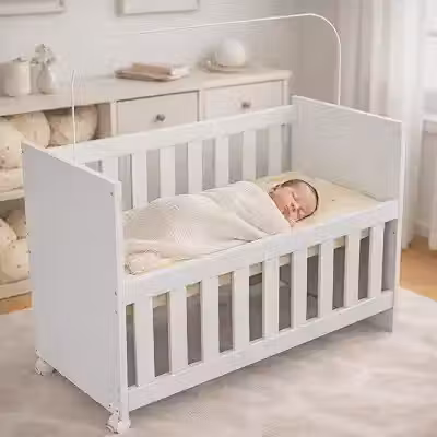 Mini Berço Infantil Nina 2 em 1 Chiqueirinho com Rodízios e Colchão Incluso Portátil Moderno Confortável Seguro Recém-Nascido Bebê Menina Menino Suporte Mosqueteiro (Branco)