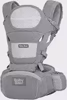 Bolsa Canguru Ergonômica Premium Baby Bear 3 em 1 | Assento Acolchoado| 12 posições | Alças Reguláveis | Bolsos Frontais e Laterais (Cinza)