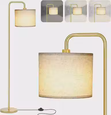 LumináRia de Chão, 1.6m Luminaria De Piso Com Pedal, 3 Cores AjustáVeis, Abajur de Chão Com Abajur de Linho Branco, Para Quarto, EscritóRio, Sala de Aula, DormitóRio 110/220v (Dourado)