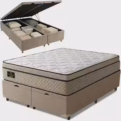 Cama Box Baú Colchão King Premium Molas Ensacadas e Euro Pillow 193x203x73cm