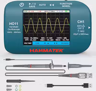 HANMATEK osciloscópio digital portátil ho11 - largura de banda de 10 MHz, amostragem de alta precisão de 48 msa/s, display tft de 2,8 ', recarregável por USB, sistema de disparo avançado,