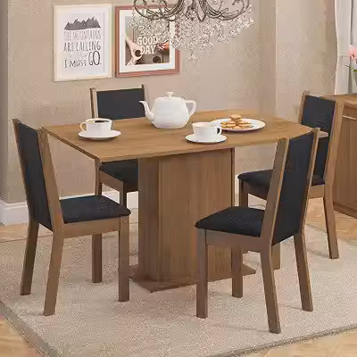 Conjunto Sala de Jantar Madesa Talita Mesa Tampo de Madeira 4 Cadeiras - Rustic/preto/oxford