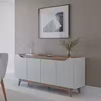Buffet para Sala de Jantar 180 Cm com Pés de Madeira e Nichos Pulse Off White Fosco/Canela