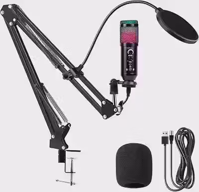 Microfone Condensador RGB, Microfone de Mesa, Microfone Gamer – Com Cancelamento de Ruído, Conexão USB Plug-and-Play, Controle de Volume e Eco, Braço Articulado – Ideal para Stream, Gravação, Podcast