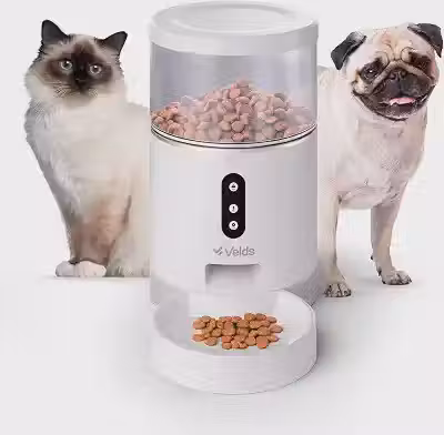 Alimentador Automático Wi-Fi Velds, Comedouro Ração Gatos e Cães, Programação de Porções, Controle por App, Microfone e Alto-falante, Pareamento Rápido Bluetooth, 4L, Branco