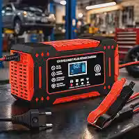 Carregador De Bateria Automotivo, Bivolt, Inteligente 12V 6A Para Carros E Motos Com Tela Digital, Sobrecarga Superaquecimento, Linha Premium Automotiva (Vermelho e Preto)