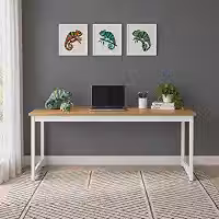 Mesa Escritório Escrivaninha Estilo Industrial 180 Cm Sérgio Camaleão (Nogal Pés Brancos)