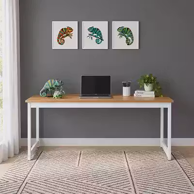 Mesa Escritório Escrivaninha Estilo Industrial 180 Cm Sérgio Camaleão (Nogal Pés Brancos)
