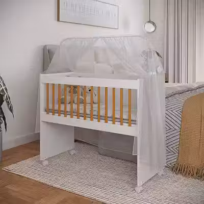 Mini Berço Infantil Com Rodinhas Colchão Impermeável Criança Certificado Inmetro (Branco/Freijó)