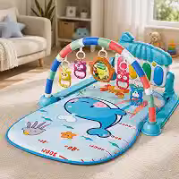 Tapete de Atividades Musical para Bebês com Piano Sonoro Removível, Arco com Brinquedos Suspensos, Estímulos Sensoriais, Desenvolvimento Motor, Coordenação, Educação Infantil e Diversão
