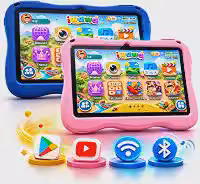 Tablet Infantil 7 Android 15 8GB RAM 128GB WiFi, Capa Protetora, Controle Parental, Jogos Educativos (Rosa)