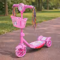 Patinete Infantil 3 Rodas com Luzes Led Som Musical Altura Regulável Freio Traseiro e Cesta