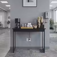 Aparador 90 cm Industrial com Estrutura Metálica Preta e Tampo Amadeirado para Hall de entrada e Sala