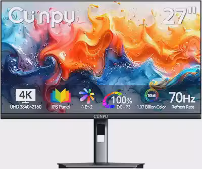 CUNPU Monitor 4K De 27 Polegadas, Uhd (3840 * 2160) Ips Com Moldura Ultrafina Para Edição De Fotos E Vídeos, Δe < 2, 100% Dci-P3, 1,07B+ Cores, Altura/Pivô/Inclinação/Giro, Alto-Falante Duplo Integ