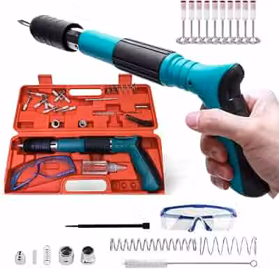 Pistola de Fixação Finca Pino, Kit Pistola de Fixação Direta com 10 Pinos Óculos de Proteção e Acessórios, Sistema de Segurança, para Concreto, Madeira e Metal