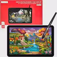 Mesa Digitalizadora com Display Profissional 10.1 Polegadas Alta Resolução com Caneta Sensível ao Toque para Desenhos Digitais, Ilustrações e Designs Gráficos - Compatível Windows e Mac