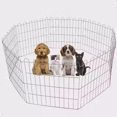 Cercadinho Pet Dobrável para Cachorros de Pequeno Porte - Cercado Móvel com 8 Módulos de Telas de 60 cm de Altura - Prateado