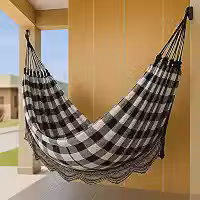 Rede de Dormir Casal Jaguaruana, 4,50m, 100% Algodão, Suporta 180kg (Preto E Branco)