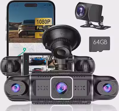 Câmera Veicular 360°, Acompanha Cartão de Memória de 64 Gb, Gravação Dupla Frontal e Traseira, Grava Vídeos em Full HD 1080p e Possui Sensor de Gravidade e Função de Visão Noturna