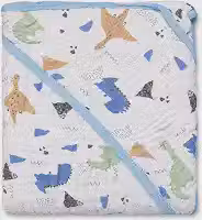 Toalha Soft com Capuz 80x80cm – 100% Algodão, 3 Camadas Ultra Macias, Para Bebês e Crianças Pequenas, Ideal para Banho, Piscina e Enxoval (Branco/Azul)
