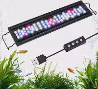 Luminaria para Aquario 53 LEDs Brancos, Azuis, Rosa, Verde e Vermelhos 6W 10000K Controlador Externo Adaptador USB Suportes Extensíveis Carcaça de Plástico Luminária para Aquário de Água Doce