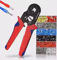 Alicate de Crimpagem Multifuncional, 0.25-10mm², com Mecanismo de Ratchet, Cabo de Aço Tratado Termicamente, Inclui 1200 Terminais, para Conexões Elétricas e Reparos