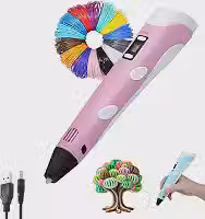Caneta 3D Profissional Infantil e Adulto com Display LED Digital, Rosa