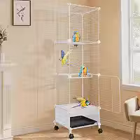 Gaiola para Calopsita, 132*37*37cm, Viveiro para Papagaio Grande, Gaiola Calopsita, Viveiro para Calopsita com Vara de Pouso, Rodízios Giratórios e Bandeja, Branco