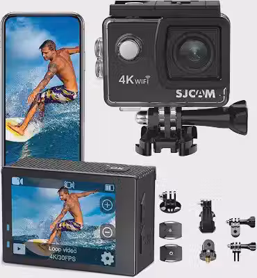 Câmera de ação SJ4000 Air, 4K Ultra HD à prova d'água, câmera esportiva com Wi-Fi, função de estabilização de imagem EIS, compatível com microfone externo e zoom de 4x