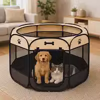 Cercadinho Pet Dobrável para Cachorros, Gatos, Filhotes e Coelhos Cercado Portátil Impermeável Tela Respirável Casinha Pet com Zíper para Uso Interno e Externo Cores Sortidas