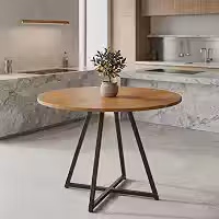 Mesa Redonda 4 Lugares Estilo Industrial para Sala de Jantar e Escritório Tampo MDF e Base de Aço (Amadeirado/Pé Preto)