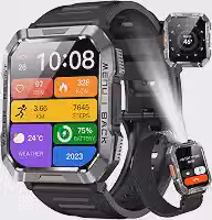 Blackview Relógio Inteligente Smartwatch Militar,Até 100 Dias, Tela Full HD 2.01', Lanterna LED, Bússola, 120+ Modos Esportivos, Chamadas Bluetooth, IP68 à Prova D'Água, Compatível iOS/Android