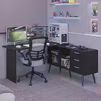 Mesa para Computador Gamer em L 3 Gavetas Preto Lisboa Madesa