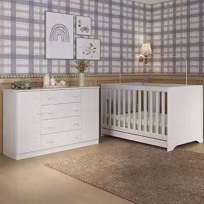 Berço Americano 3 em 1 com Cômoda 2 Portas 4 Gavetas Encanto Multimóveis Mp4691 Branco