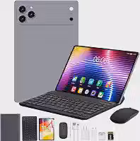Tablet 10,1 Polegadas Android 14, 16GB RAM + 512GB, Tela 1920x1200, Dual SIM, WiFi, Bateria 8800mAh, Câmeras 8MP+16MP, Com Película, Caneta, Mouse, Teclado, Fone e Cartão de Memória 128GB