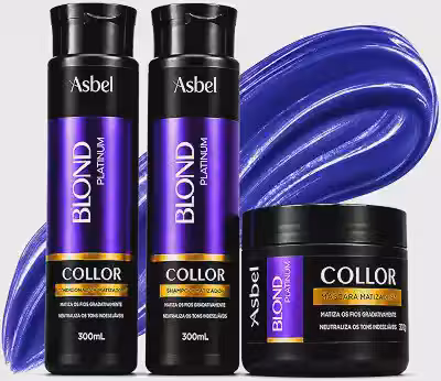 Kit Asbel Blond Platinum Shampoo Condicionador Máscara Matizadora 3 Peças