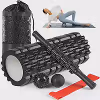 Kerdele Kit Rolo de Liberação Miofascial, 5 Em 1 Rolo Massagem Liberação Miofascial com Bastão, Rolinho, Faixa de Alongamento, 2 Bolas de Massagem e Sacola de Transporte