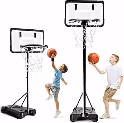 Cesta de Basquete com Tabela Ajustável,Aro de 30 CM de Diâmetro, Altura Ajustável de 1,48 A 2,5 m, Base Preenchível, Estrutura em Aço, Materiais Plásticos PET e PE,Ideal para Crianças e Adolescentes