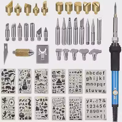 Kit de queima de madeira, ferramenta de queima de madeira com temperatura ajustável, kit de caneta de pirografia para adultos, 46 peças (azul)